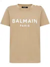 Balmain Logo Print T-shirt Beige In Beige/white