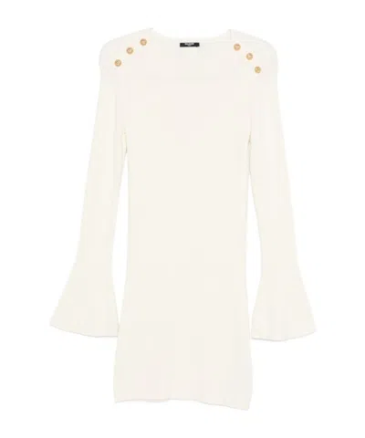 Balmain Bell-sleeve Button-detail Dress In White