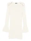 Balmain Bell-sleeve Button-detail Dress In White