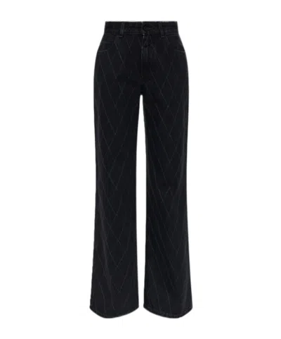 Balmain Diamond-quilted Wide-leg Jeans In Black