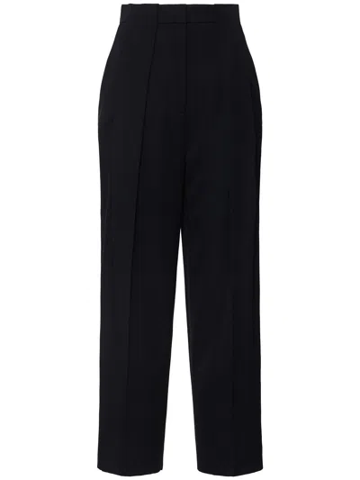 Balmain Pleated Grain De Poudre Wide Pants In Black