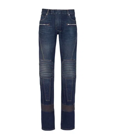 Balmain Denim Biker Jeans In Blue