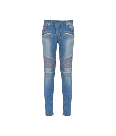 Balmain Slim-fit Biker Ribbed Jeans In Blue