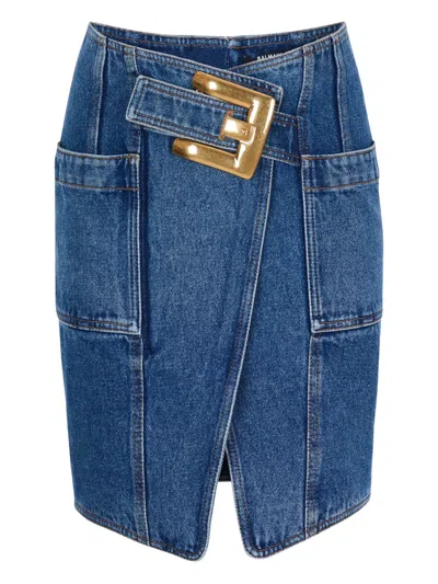 Balmain Belt Pocket Mini Skirt In Blue