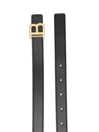 Balmain Adjustable Calfskin Belt With Gold Buckle In Black