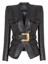 Balmain Belted 4 Pokets Fitted Lambskin Jacket Clothing In Black