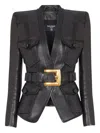 Balmain Belted 4 Pokets Fitted Lambskin Jacket