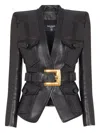 Balmain Belted 4 Pokets Fitted Lambskin Jacket Clothing In Black