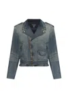 Balmain Belted Biker-style Denim Jacket In Blue