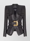 Balmain Belted 4 Pokets Fitted Lambskin Jacket Clothing