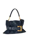 Balmain Anthem Medium Buckle Shoulder Bag In Calfskin In Blue
