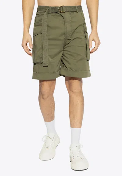 Balmain Belted Cargo Shorts In Green