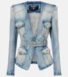 Balmain 1-button Belted Denim Jacket In Blue