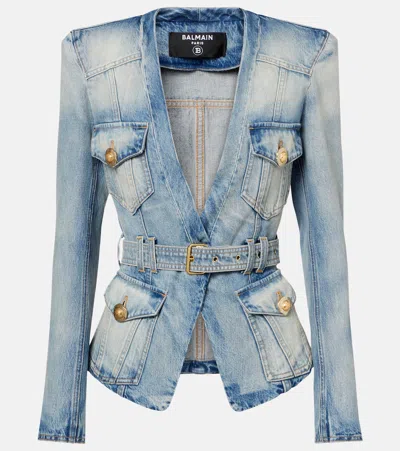 BALMAIN BELTED COTTON DENIM JACKET
