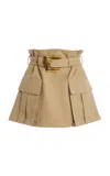 Balmain Belted Cotton-gabardine Mini Skirt In Brown