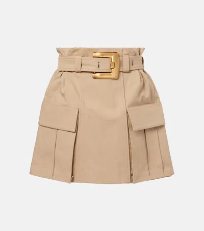 Balmain Belted Cotton Gabardine Miniskirt In Sand