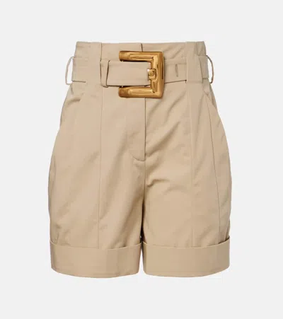 Balmain Belted Cotton Gabardine Shorts In Sand