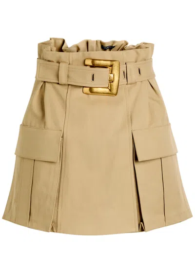 Balmain Belted Cotton Mini Cargo Skirt In Gray