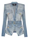 Balmain 1-button Belted Denim Jacket In Blue