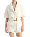 Balmain Belted Denim Playsuit In White