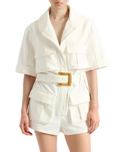 BALMAIN BELTED DENIM PLAYSUIT