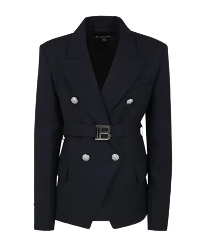 Balmain Belted Double-breasted Blazer In Black