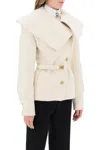 Balmain Oversized-collar Belted Wool Jacket In White