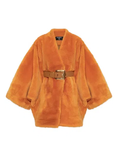 Balmain Belted Fur Coat In Animal Print