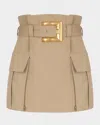 Balmain Cotton Gabardine High-waist Mini Skirt In Sand