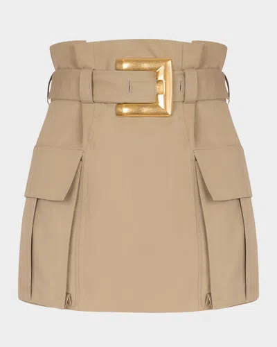 BALMAIN BELTED GABARDINE MINI CARGO SKIRT