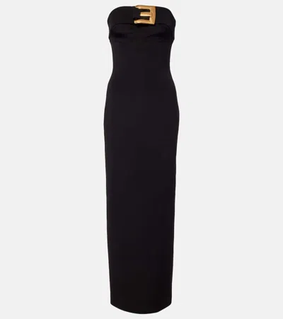 Balmain Belted Jersey Gown In Black