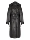 Balmain Lambskin Belted Trench Coat In Black