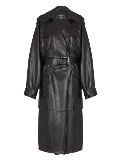 BALMAIN BELTED LAMBSKIN TRENCH COAT