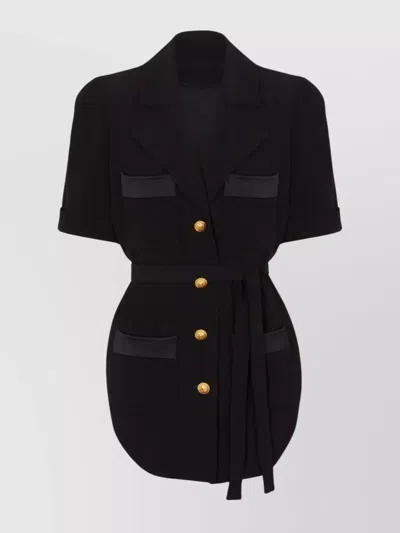 BALMAIN BELTED LAPEL COLLAR SHIRT POCKETS