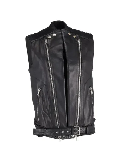 Pre-owned Balmain Belted Leather Gilet In Black