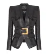 Balmain Belted 4 Pokets Fitted Lambskin Jacket Clothing