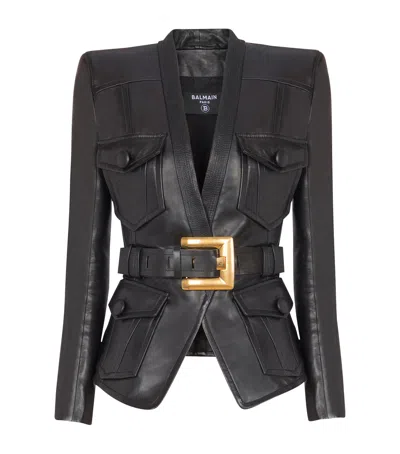 BALMAIN BELTED LEATHER JACKET