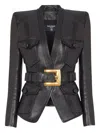 Balmain Belted 4 Pokets Fitted Lambskin Jacket Clothing