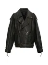 Balmain Belted Leather Jacket In Transparent