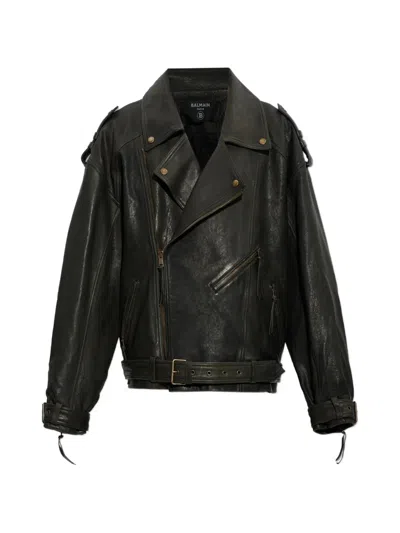 BALMAIN BELTED LEATHER JACKET