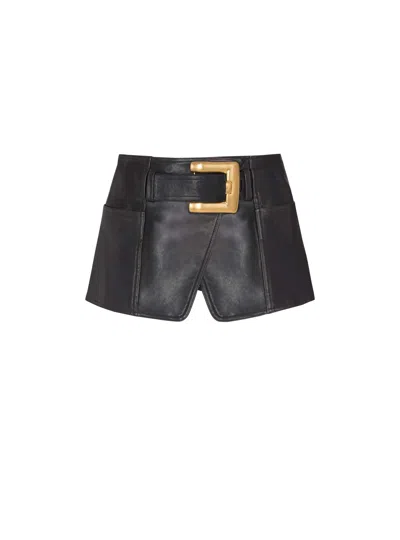 Balmain Belted Leather Mini Skirt In Black
