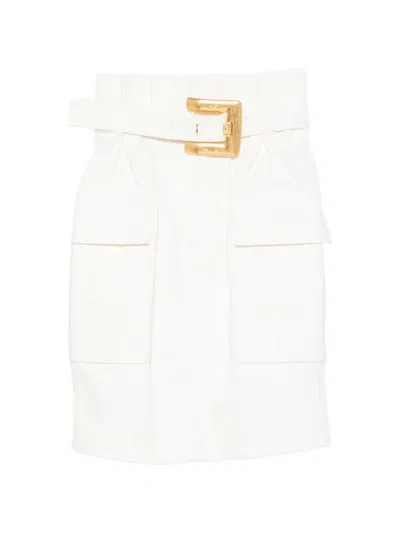 Balmain Belted Mini Cargo Skirt In White