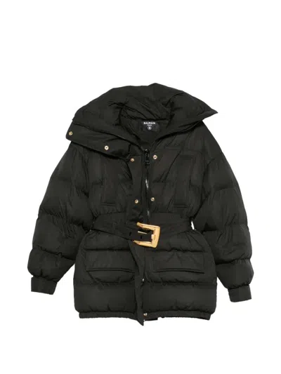 Balmain Belted Padded Jacket In Black