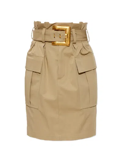 Balmain 벨트 페이퍼백 웨이스트 스커트 In Brown