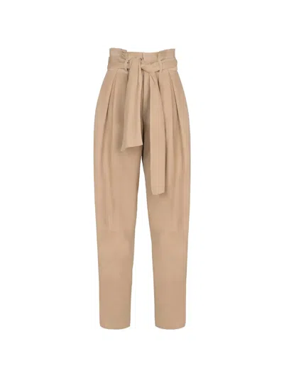 Balmain Belted Paperbag-waist Trousers In Neutral