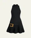Balmain Knee Length Dress Pleated Skirt Buckle In Black