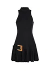 Balmain Knee Length Dress Pleated Skirt Buckle In Black