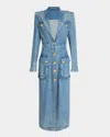 Balmain Belted Pocket Detail V-neck Denim Midi Dress