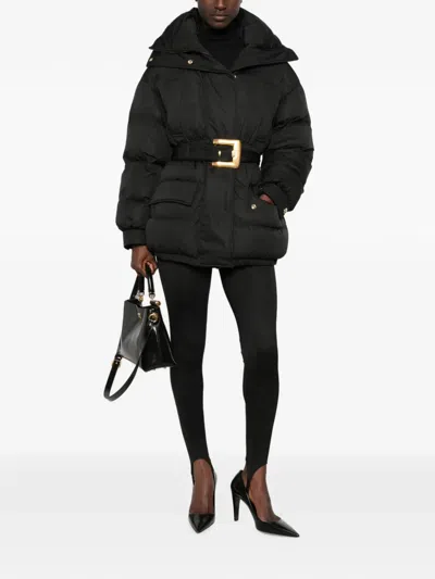 Balmain Belted Puffer Jacket In Black