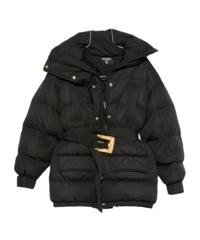 Balmain Belted Puffer Jacket In Black